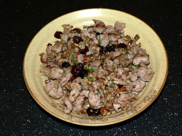 Ground turkey with pecans on a plate