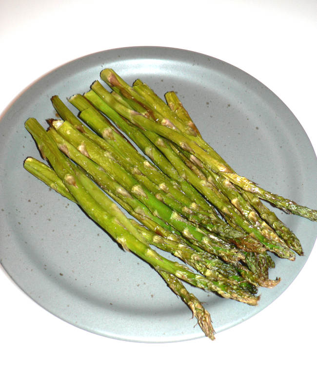 Air Fried Asparagus on a Grey Plate