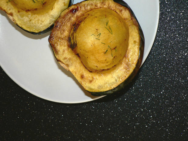 Airfried Roasted Acorn Squash on a White Plate