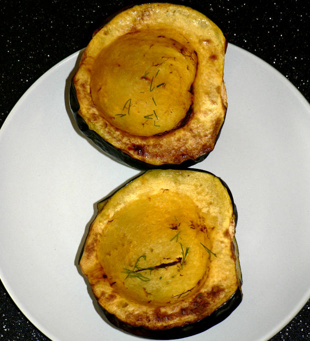 Acorn Squash Halves on a White Plate