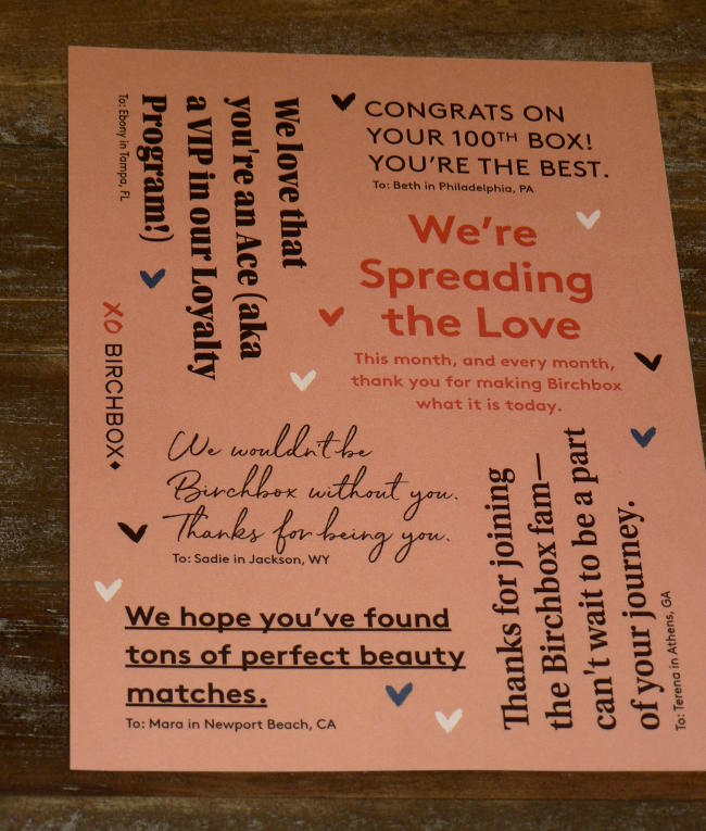 Birchbox February 2019 Review, information about the card in the box