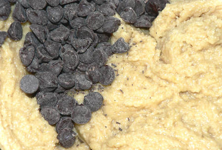 Chocolate Chips and Batter in a Bowl