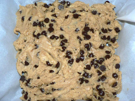 Chocolate Chips Cookie Bars in a Baking Dish