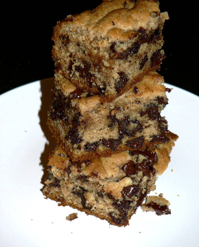 Three Chocolate Chips Cookie Bars on a Plate