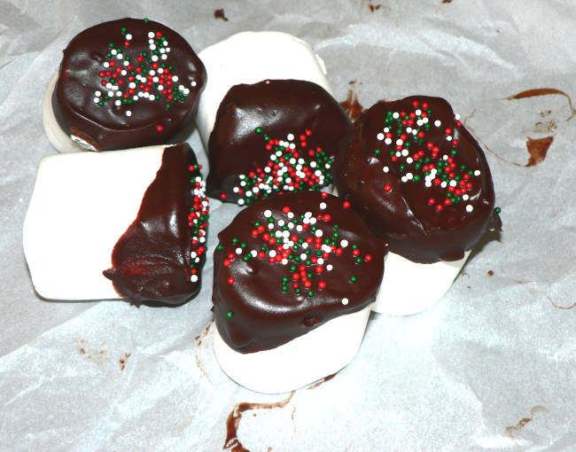 Chocolate Marshmallows on parchment paper