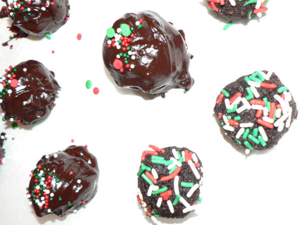 Chocolate cake balls on a cookie sheet