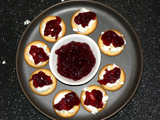 Goat Cheese and Cranberries Appetizer on a Grey Plate