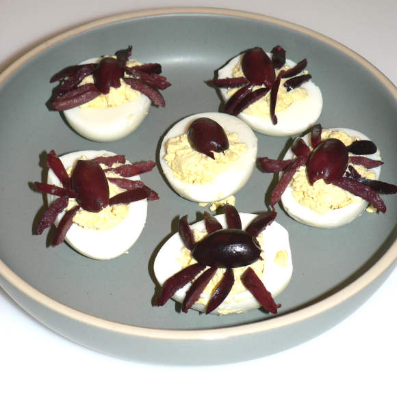 Halloween Deviled Egg on a serving platter