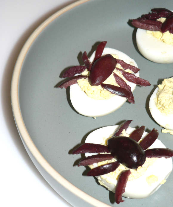 Halloween Deviled Eggs on a Plate