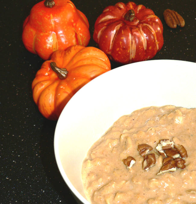 Pumpkin Oats in a White Bowl