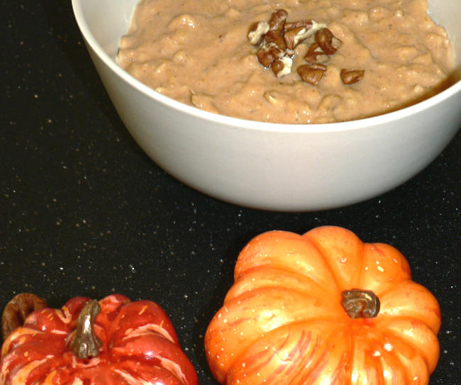 Pumpkin Spice Oats in a White Bowl