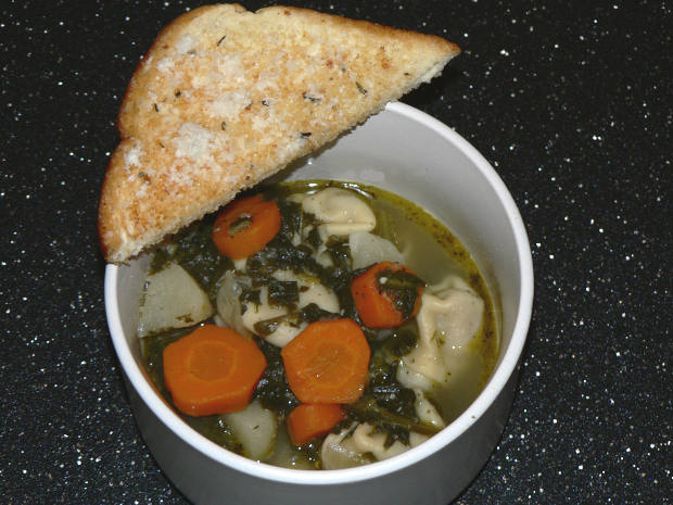 Garlic Bread on Top of Soup Cup