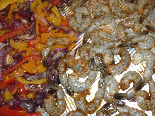 Peppers, Onions, Shrimp on a Sheet Pan