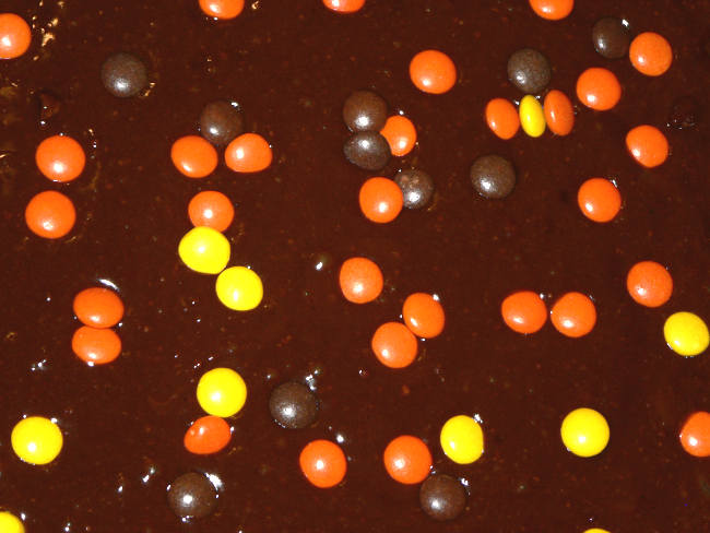 Halloween Brownies Batter in a Cake Pan