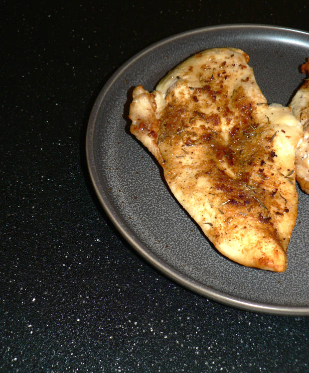 Air Fryer Lid Chicken Breast On A Grey Plate
