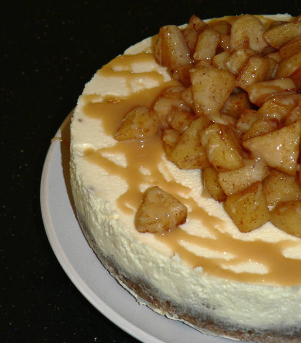 Caramel Apple Cheesecake on a plate