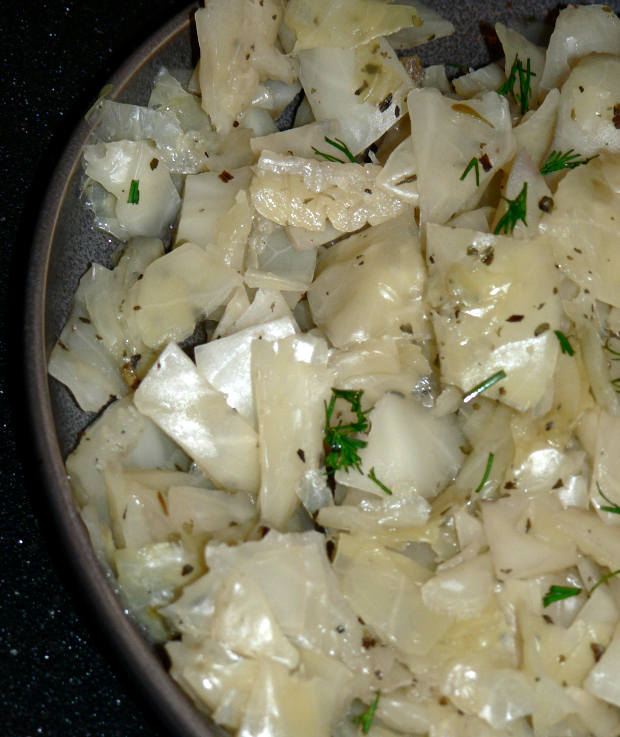 A lot of Pressure Cooker Cabbage on a gray plate