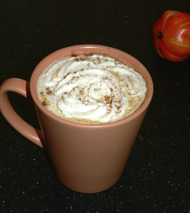 Pumpkin Latte with Pumpkin in the Background