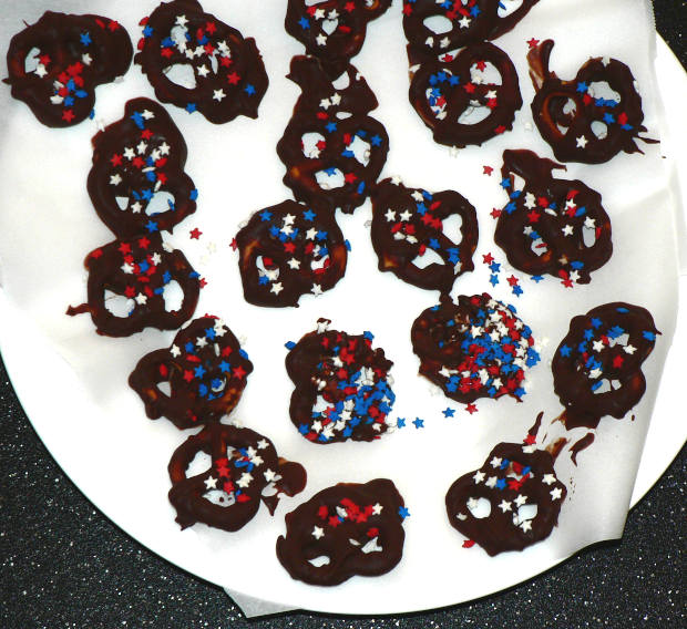 Chocolate Covered Pretzels on Parchment Paper