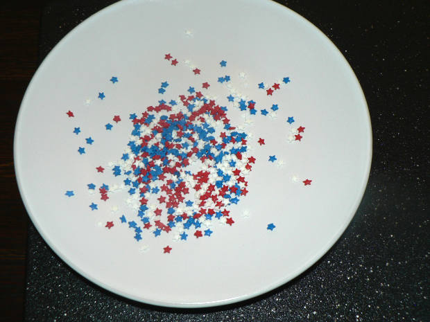 Red, White and Blue Star Sprinkles on a Plate