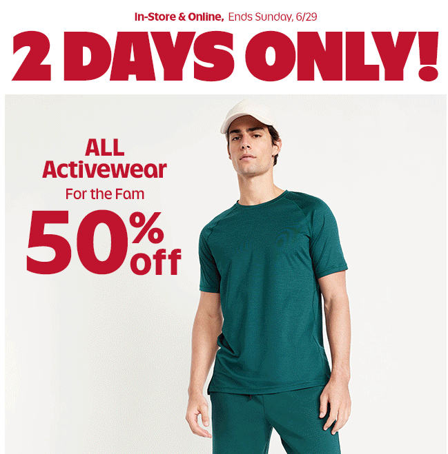 50% Off All Active Clothes at Old Navy