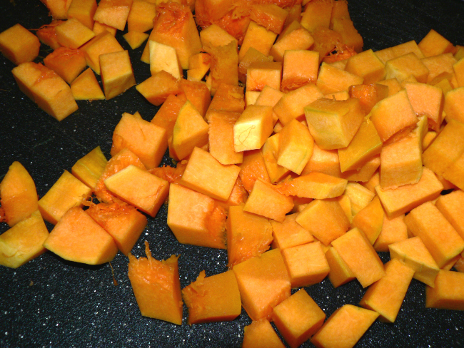 Butternut Squash Cubes on Parchment Paper