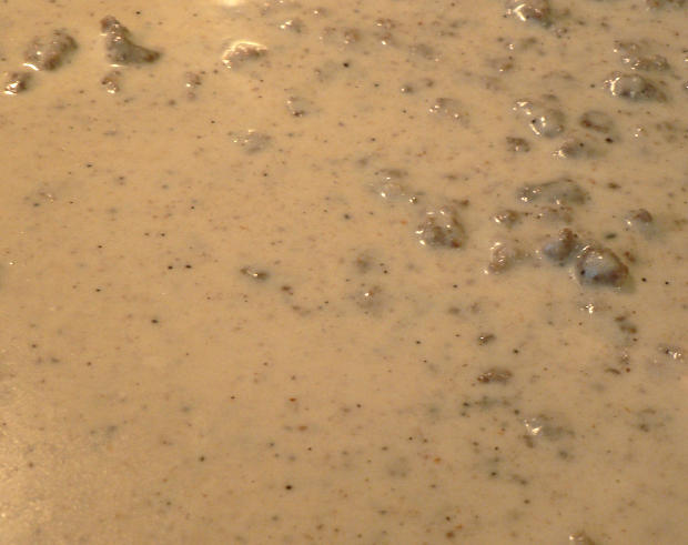 Sweedish Meatball Gravy on a Stainless steel skillet