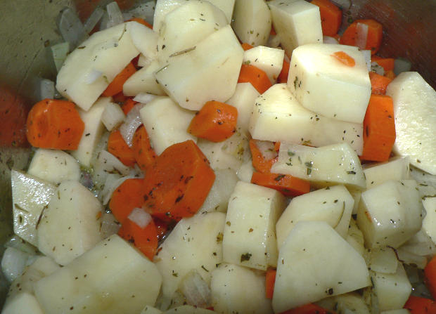 Onions, Carrots, Potatoes Cooking in Instapot