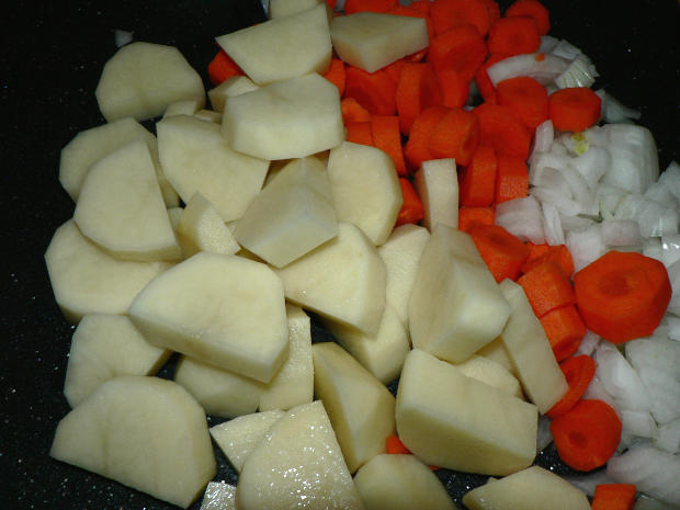 Chopped Onions, Carrots, Potatoes
