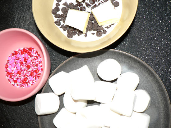 Ingredients for Chocolate Marshmallows on a cutting board