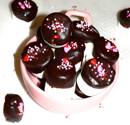 Chocolate Covered Marshmallows arranged in a bowl