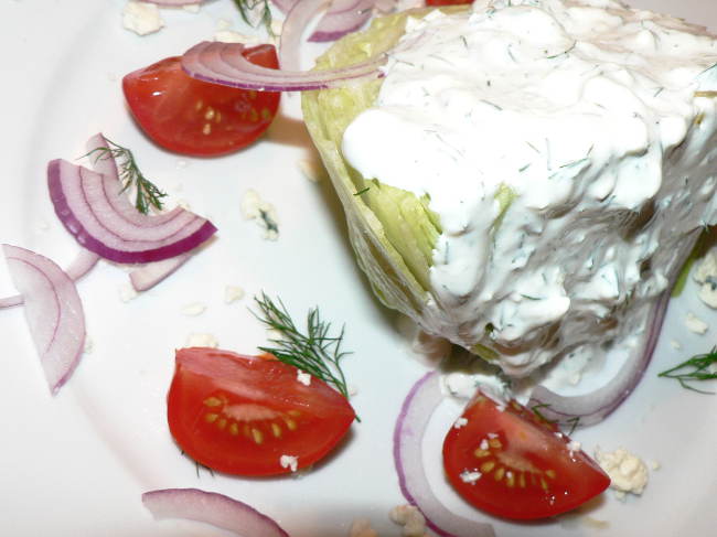 Steakhouse Wedge Salad Recipe, a delicious, simple and healthy Wedge Salad. This salad is keto, low carb, gluten free and vegetarian! #healthy #healthyrecipes #healthyfood #healthyeating #cooking #food #recipes #vegetarian #vegetarianrecipes #vegetables #ketodiet #ketorecipes #lowcarb #lowcarbdiet #lowcarbrecipes #glutenfree #glutenfreerecipes #sidedish #salads