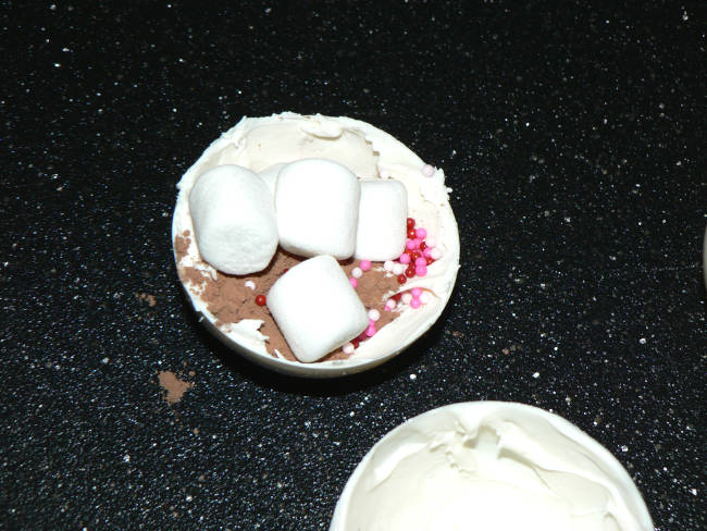 White Chocolate Half Spheres with Cocoa, Marshmallows and Sprinkles