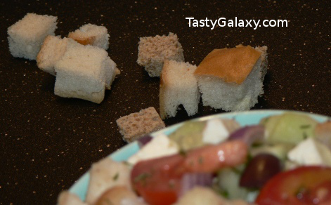 Tomato, Cucumber, Feta And Olives Salad With Croutons