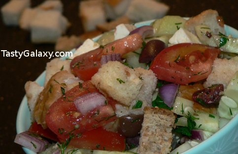 Tomato, Cucumber, Feta And Olives Salad With Croutons