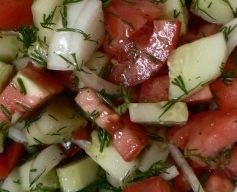 Tomato Cucumber Salad with Vinegar and Olive Oil Dressing