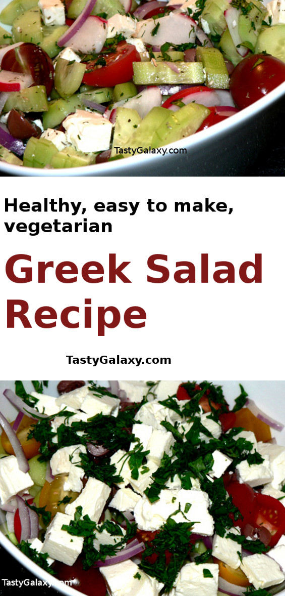 Greek Salad Recipes, this delicious traditional Greek Salad Recipe is very simple to make. Serve this delicious salad with Greek Grilled Chicken and Spinach Rice, both really delicious and healthy dishes #greek #olive #onion #tomatoes #vegetarian #vegetables #vegetarianrecipes