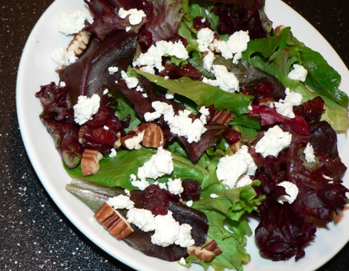 Greens With Goat Cheese, Cranberries and Pecans