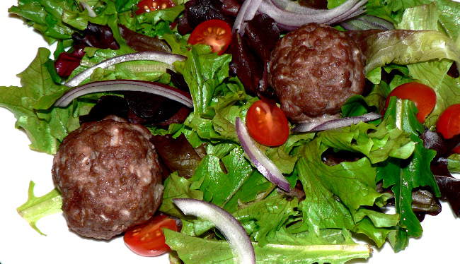 Ground Beef Meatball Salad Recipe, a simple and delicious dinner recipe.