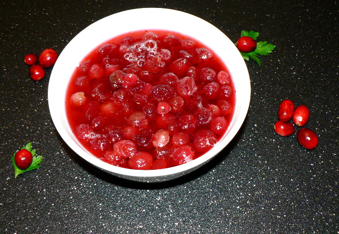 Cranberry sauce in white bowl