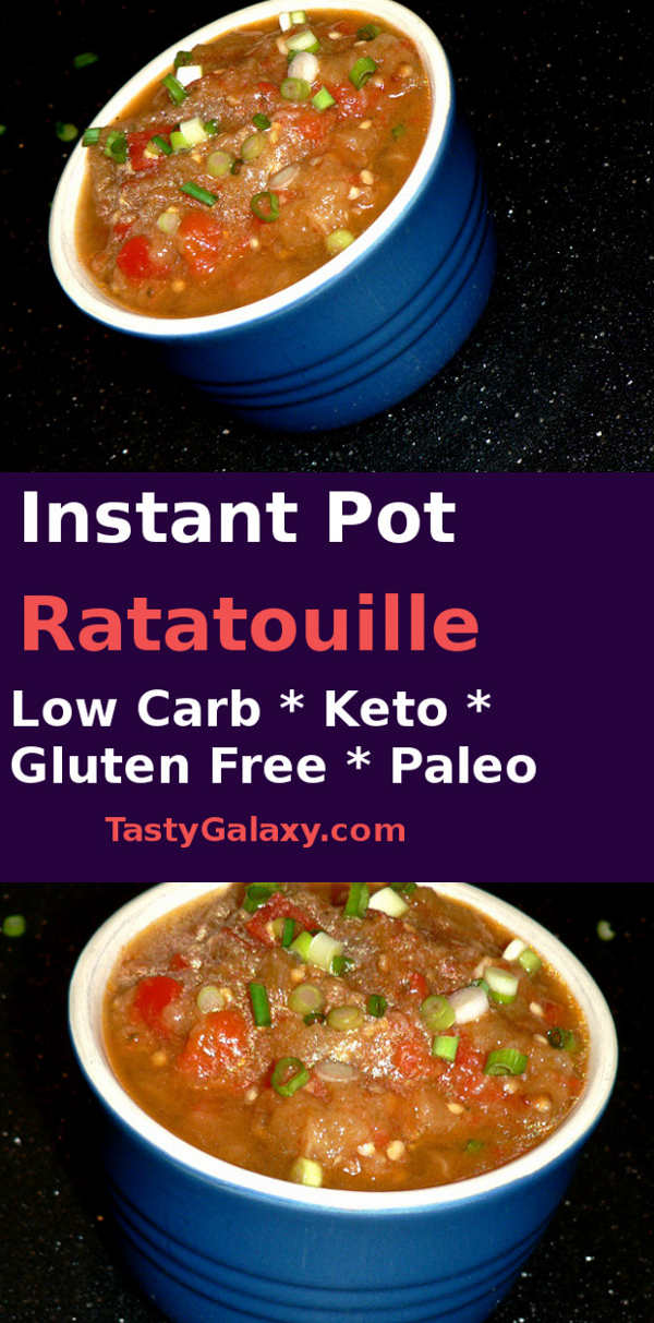 Low Carb Instant Pot Ratatouille, a perfect side dish for your summer bbqs. This delicious vegan, low carb side dish is ready in minutes! Click for the simple recipes that your guests will love! #healthy #dinner #healthyrecipes #healthyfood #healthylifestyle #recipe #food #cooking #salad #vegetarian #vegetarianrecipes #summer #lowcarb #keto #paleo #whole30 #vegan #instantpot