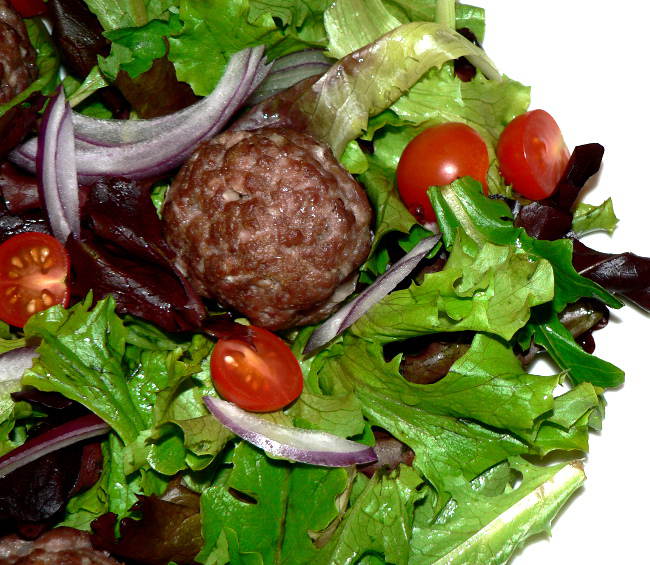 Ground Beef Meatball Salad, a gluten-free, paleo dinner dish.
