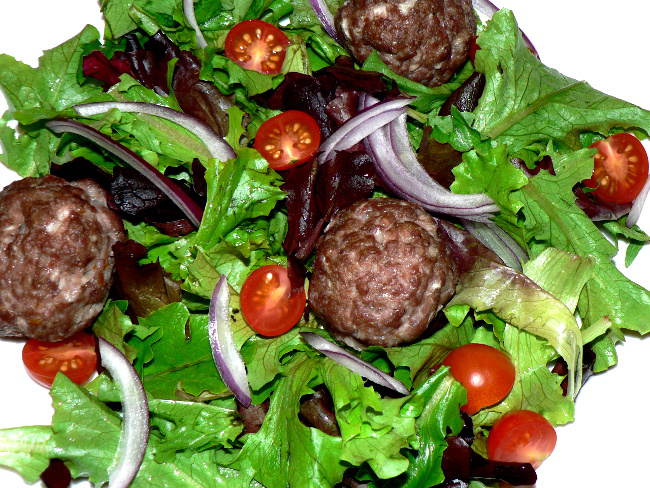 Ground Beef Meatball Salad Recipe, a simple and delicious dinner recipe.