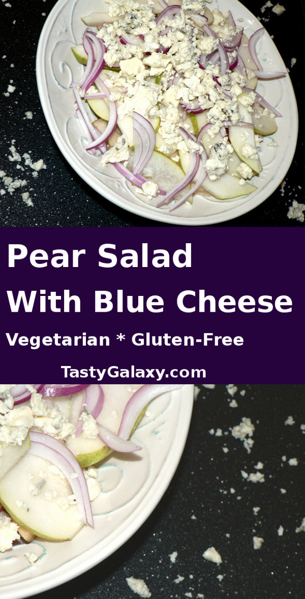 Pear Salad with Blue Cheese, a healthy and delicious summer salad. This amazing vegetarian, gluten free salad is a perfect no-cook summer side dish! Click for the simple recipes that your guests will love! #healthy #dinner #healthyrecipes #healthyfood #healthylifestyle #recipe #food #cooking #salad #vegetarian #vegetarianrecipes #summer