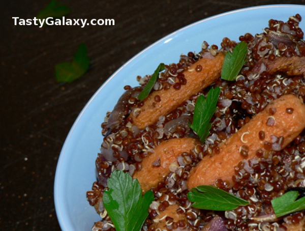 Quinoa Salad With Roasted Carrots And Red Onions #vegan #veganrecipes #vegetarian #vegetarianrecipes #quinoa #healthy #healthyrecipes #healthyfood #recipe #cooking