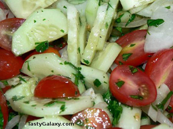 Grape Tomatoes, Onions and Cucumber Salad