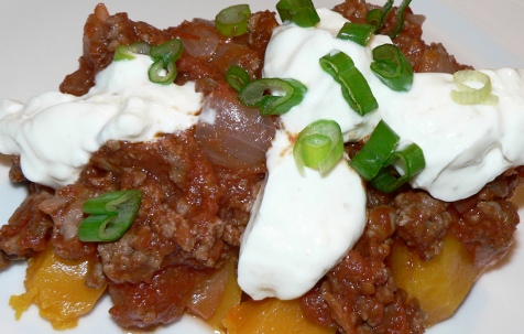 Roasted Butternut Squash With Meat Sauce And Yogurt Sauce