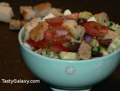 Tomato, Cucumber, Feta And Olives Salad With Croutons