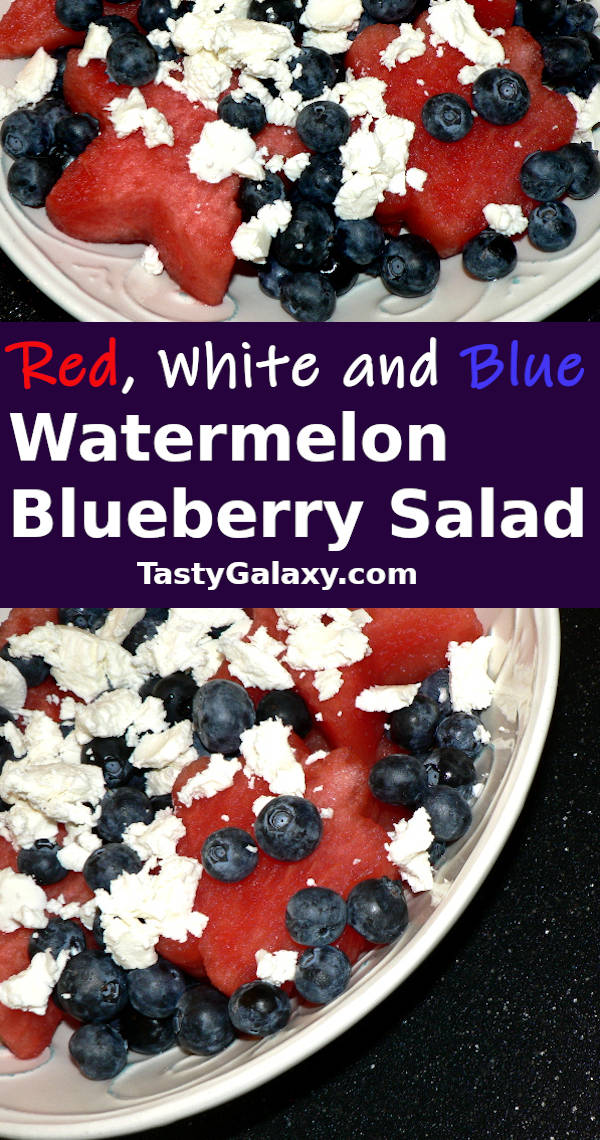 Watermelon Blueberry Salad, this Red, While and Blue Salad is perfect for your 4th of July menus, picnics and cookouts. You will not believe how easy it is to make this healthy, vegetarian and gluten-free salad! Click on the link for the recipe, and more salads for your 4th of July menu! #healthy #dinner #dinnerrecipes #healthyrecipes #healthyfood #healthylifestyle #healthyeating #recipe #food #cooking #salad  #vegetarian #vegetarianrecipes #fruits #summer #4thofjuly #patriotic #bbq
